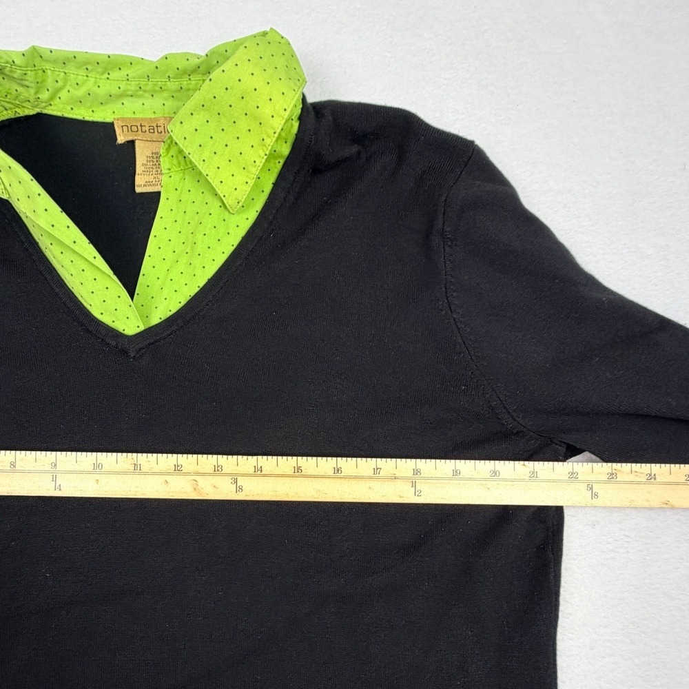 Notations Womens XL Black V-Neck Sweater Neon Green Polka Dot Layered Top - Picture 5 of 8